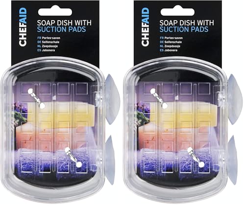 Chef Aid Soap Dish with Suction Pad, Made with extra Durable BPA free plastic (Pack of 2)