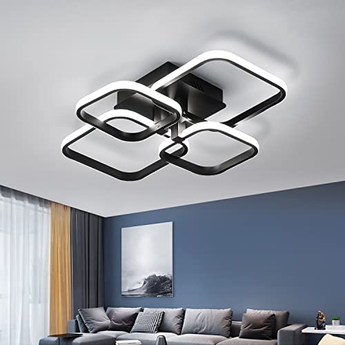 Comely Modern LED Ceiling Light, 4 Square Black LED Ceiling Lamp 60W 6750LM