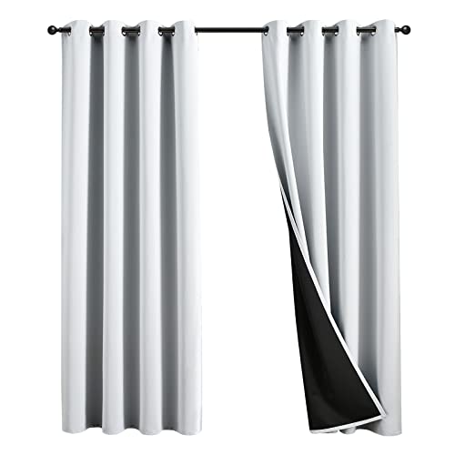 JSFLY 100% Blackout Curtains 72 inch Length for Bedroom, Thick Noise Reduction Thermal Insulated Grommet Window Drapes Room Darkening Curtains for Living Room, 2 Panels (52x72 inches,White)