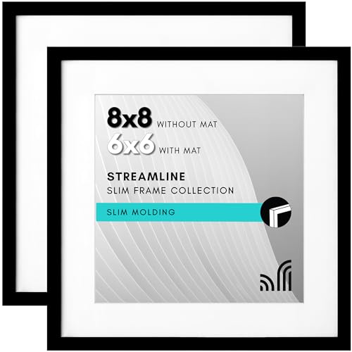 Americanflat 8x8 Picture Frame in Black - Displays 6x6 With Mat and 8x8 Without Mat - Thin Border Frames Horizontal and Vertical Formats for Wall and Tabletop (2 Pack)