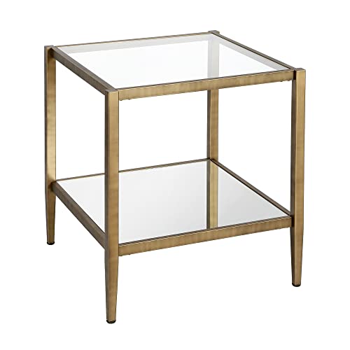 "Henn&Hart 20"" Wide Square Side Table with Mirror Shelf in Brass, Table for Living Room, Bedroom"