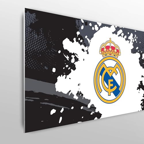 fan decor Licensed Décor Real Madrid Double Headboard - 150cm (w) x 75cm (h) - Full Crest on Colour Splash - Black and Grey