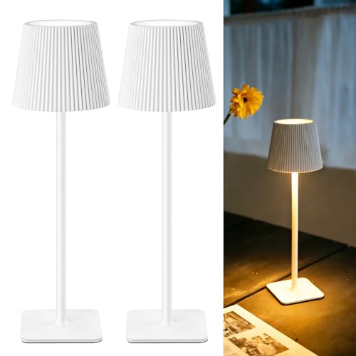 LuminexDesigns Rechargeable Table Lamp Set of 2 LED Cordless Lamps – 5200mAh Battery, Stepless Dimming, 3 Colour Temperatures, IP54 Water-Resistant, for Indoor & Outdoor Use – White