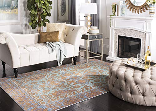 Safavieh Craft Art-Inspired Indoor Woven Rectangle Area Rug, Valencia Collection, VAL102, in Blue / Gold, 152 X 244 cm for Living Room, Bedroom or Any Indoor Space