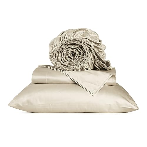 "URBANHUT 800 Series 100% Cotton Twin Size Sheets, Luxury 4 Piece Twin Bedsheets, Hotel Sheets Sateen Finish - Better Than Egyptian, 14"" Elasticized Deep Pocket - Ivory"