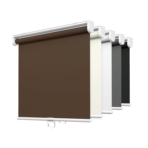 LazBlinds No Drill Cordless Roller Shades, 28x72, Brown - 100% Blackout Roller Blinds for Windows, Thermal Insulated UV Protection Waterproof Roll Up Window Blinds and Shades
