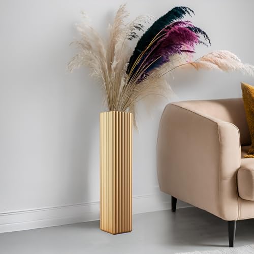 Tall Floor Vase 28 Inch Gold Resin Modern Elegant Vase for Entryway Fireplace Decor Lightweight Rectangle Skinny Narrow Centerpiece Sturdy