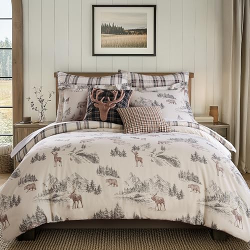Levtex Home - Lodge Toile Duvet Cover Set - King Duvet Cover (106 x 94in.) Two King Pillow Cases (36 x 20in.) - Toile - Brown Ivory Charcoal - Cotton