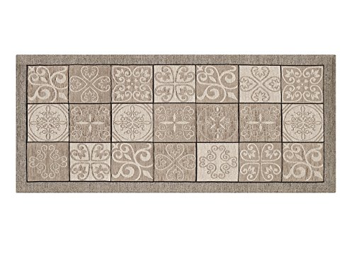 BIANCHERIAWEB Washable non-slip kitchen mat, kitchen runner measuring 55x280 cm, Made in Italy kitchen rug with Maiolica Taupe, Washable and Ironable Runner Rug