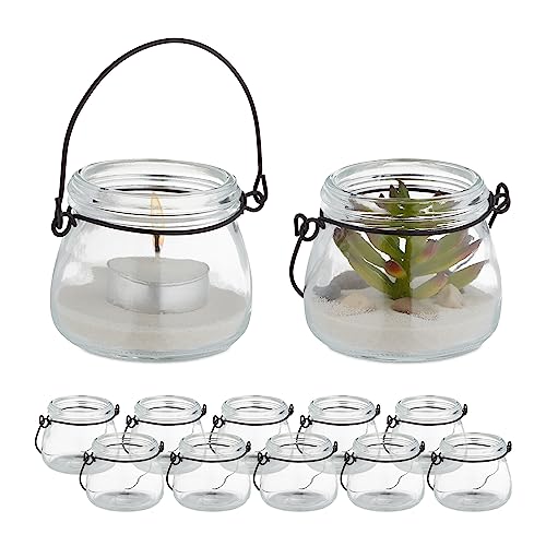 Relaxdays Candle Lanterns, 80% glass 20% iron, Clear/Black, 6.5 x 7.5 cm