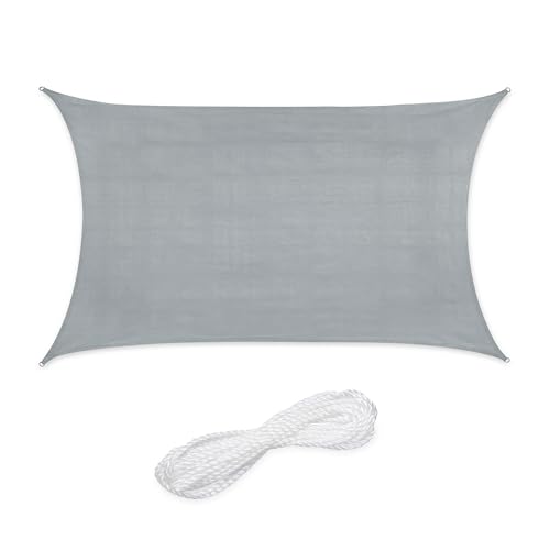 Relaxdays Sun Sail Shade, Triangular Awning, 3 x 4 m, HDPE Fabric, for Patio & Garden, with Tensioning Ropes, Light Grey, 3x4m