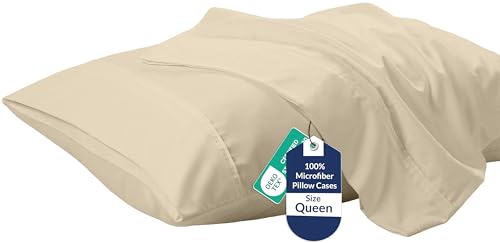 "Royale Linens Queen Pillowcase Set of 2 - Bed Pillow Cover - 20"" x 30"" - Sand Pillowcases - 1800 Brushed Microfiber, Wrinkle & Fade Resistant - Soft & Cozy- Queen Size Pillow Case (Queen, Sand)"