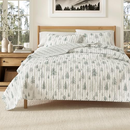 Great Bay Home Lodge Rustic 3-Piece Bedspread Set for Double/Queen Bed, Lightweight, All Seasons, Reversible Bedspread Coverlet (Gray/Green)