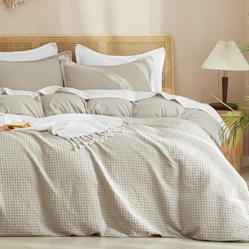 "PHF Waffle Duvet Cover Set Twin XL Size, Back to School College Dorm Bedding, Ultra Soft Breathable Comforter Cover for All Season, Dorm Room Essentials Set with 1 Pillow Sham,68"" x 90"", Linen"