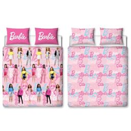 Barbie Official Double Childs Duvet Cover Set - Unboxed Design Reversible 2 Sided Teens Kids Dolls Bedding Including Matching Pillow Cases - Polyester Double Quilt Cover, Pink