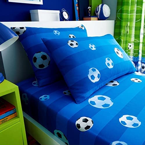 Gaveno Cavailia Easycare Kids Rotary Sheet Set with Fitted Sheet and Pillow Case, [ Goal Blue - Single ]