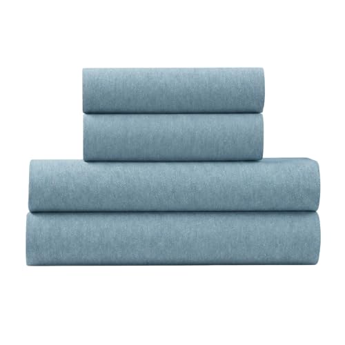 U.S. Polo Assn. All Season, Soft and Cozy T-Shirt Material, 1800 Thread Count 4-Piece Cotton Rich Jersey Sheet Set (Cameo Blue, Twin)