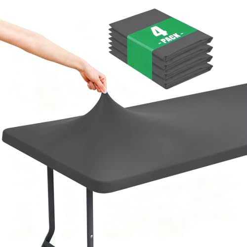 "Moosfor Spandex 6 Foot Rectangle Table Cloth 4 Pack, Elastic Fitted Tablecloths for Picnic, Stretch Washable Patio Table Cover for Outdoor, Camping, Banquet and Parties (Dark Grey, 30""x72"")"