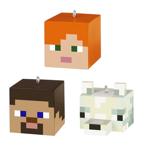 Hallmark Keepsake Mini Christmas Ornaments 2025, Minecraft Alex, Steve and Arctic Fox, Set of 3, Gifts for Gamers