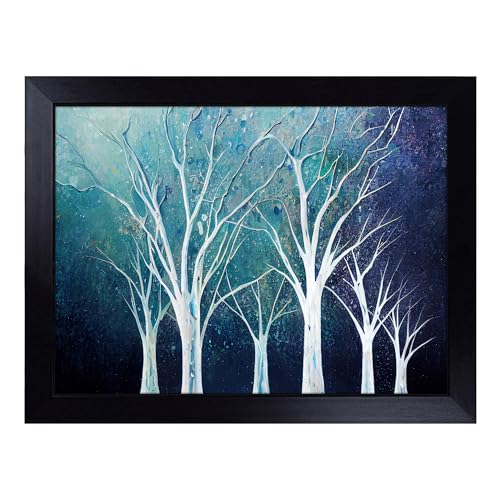 Lap Tray with Bean Bag Cushion, Expressive Trees Abstract - Handmade in the UK, Raised Wooden Edge, Padded Cushion, Heat-Resistant Wipe-Clean Surface, for Meals, Laptops and Crafts