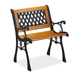 Relaxdays Garden Chair with Armrest, Loadable, Low, Vintage Design, Wood & Cast Iron, 73 x 62 x 52,5 cm, Natural/Black