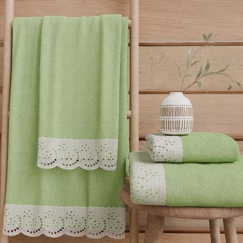 PETTI Artigiani Italiani - 100% Cotton Terry Bath Towels, 1+1 Towel Set, 2 Pieces 1 Face Towel and 1 Hand Towel, Sage Green