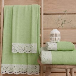 PETTI Artigiani Italiani - 100% Cotton Terry Bath Towels, 1+1 Towel Set, 2 Pieces 1 Face Towel and 1 Hand Towel, Sage Green