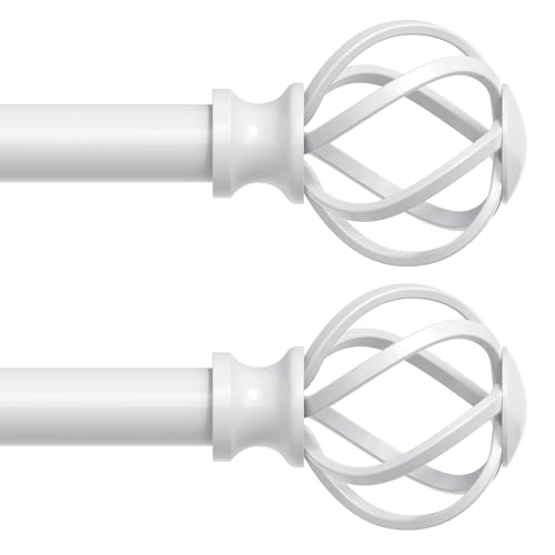 "2 Pack Curtain Rods for Windows 48 to 84 Inch(4-7 Feet),3/4"" Diameter White Drapery Rods with Twisted Cage Finials,Size:36-88 Inch"