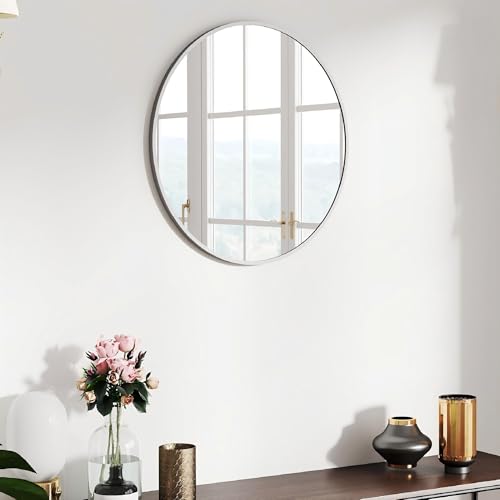 "SCWF-GZ 20"" Round Mirror Circle Mirrors Wall Mounted Metal Frame for Entryway Bedroom Bathroom Living Room 20 24 30 36 inch Black Gold - Silver"