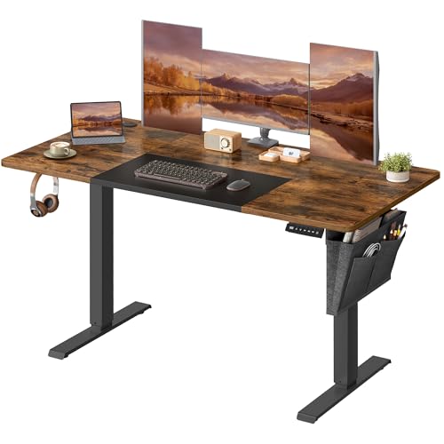 VASAGLE Electric Standing Desk, Height Adjustable Desk, 60 x 140 x (72-120) cm, 4 Memory Heights, Storage Pocket, for Home Office, Study, Rustic Brown and Matte Black LSD016X11V1