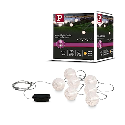 Paulmann 94166 LED Battery-Powered luminaire Outdoor Fairy Lights 7-Piece Set Mobile Paper Lantern incl. 7x0.02 watt IP44 Mobile Light White Battery-Powered lamp Plastic Cordless 3000 K