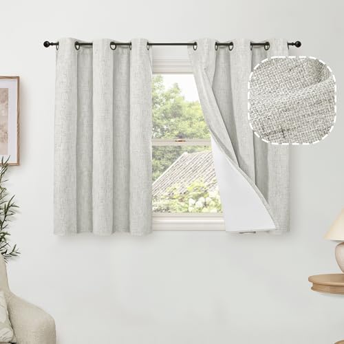 Lajode 40 Inch Length Linen Blackout Curtains for Short Cafe Window, Thermal Insulated Light Blocking Soundproof Privacy Burlap Curtains 2 Panels, Each 38 Inch Wide Light Grey