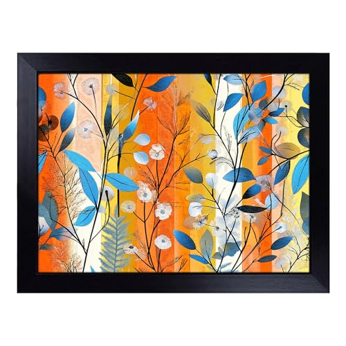Lap Tray with Bean Bag Cushion, Modern Floral Pattern - Handmade in the UK, Raised Wooden Edge, Padded Cushion, Heat-Resistant Wipe-Clean Surface, for Meals, Laptops and Crafts