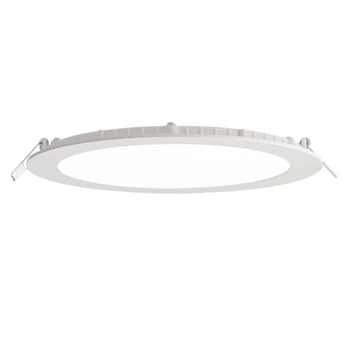 National Lighting SIRIODISC 18W LED Round Recessed Ceiling Flat Panel Ultra Slim Lamp in Cool 4000K for Commercial Lighting Office Corridors, Matt White Paint & Frosted Acrylic