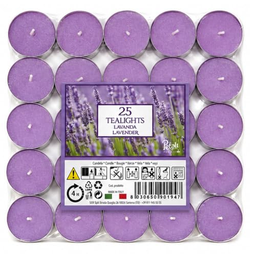 Price's Candles Lavender Scented Tealights Pack of 25 - Lavender fragrance, long-burning wax, ambient lighting, decorative home d??cor, ideal for relaxation, gifting and everyday use