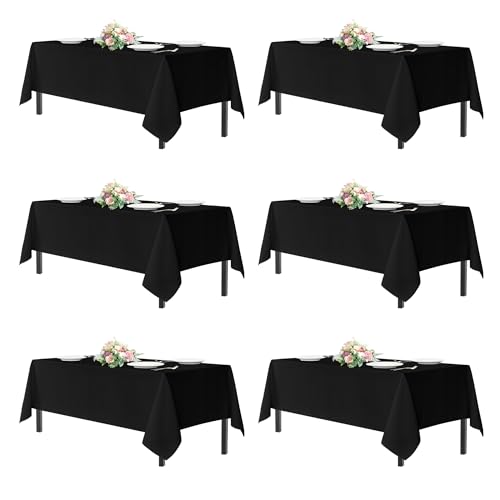 sancua Black Tablecloths 60x120 Inch for 8 Foot Tables, 6 Pack - Rectangle Washable Fabric Table Cloth for Wedding Party, Birthday, Banquet Reception, Reusable Polyester Covers