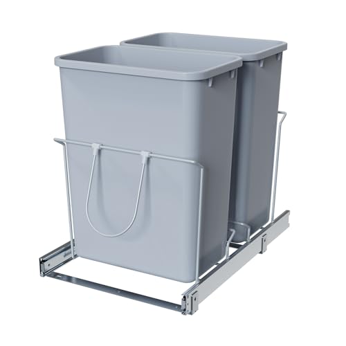 Double Pull-Out Trash Can, 35QT Under-Cabinet Kitchen Bin, Metal Frame, Grey, Fits Above 18??? Opening Cabinets