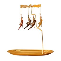 Rotating Candle Holder with Tray, Gold Candle Spining Metal Holder for Christmas, Valentine's Day, Party Table Decor, Gift (Gold Elves)