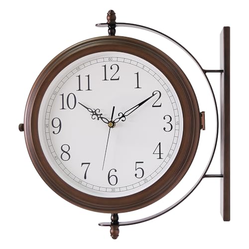 Bestime 66264A 16-Inch Antique Red Copper Double Sided Metal Wall Clock Quiet,Easy Read,Home Décor,Indoor,Outdoor,Garden,Farmhouse,Yard,Station.