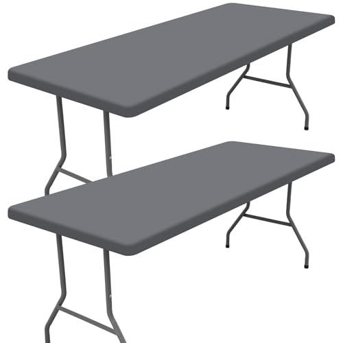 "Moosfor Spandex 8 Foot Rectangle Table Cloth 2 Pack, Elastic Fitted Tablecloths for Picnic, Stretch Washable Patio Table Cover for Outdoor, Camping, Banquet and Parties (Grey, 30""x96"")"