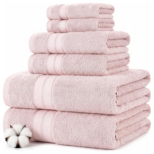 Modern Threads Spun Loft 6-Piece 100% Combed Cotton Set-Bath, Hand Towels, & Washcloths Super Absorbent & Quick Dry-600 GSM-Soft & Plush, 27 in x 54 in, Blush
