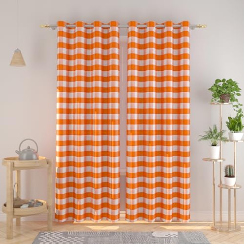 Natus Weaver Buffalo Check Curtains 95 inches Long Cotton Gingham Plaid Kitchen Window Curtain Panels Living Room Checker Drapes Bedroom Grommet Top Window Treatment 2 Panels Orange and White