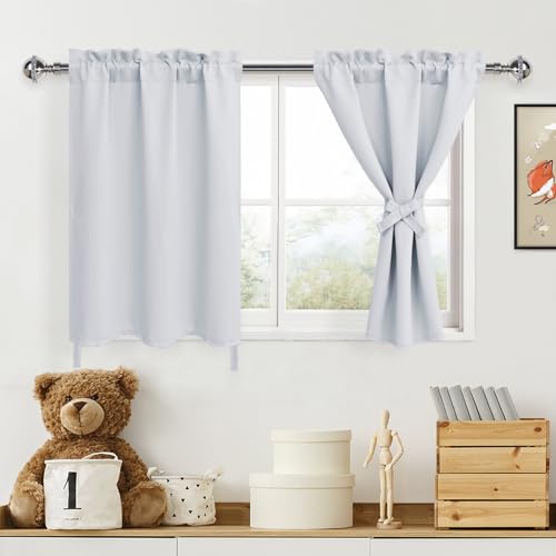 DWCN Short Greyish White Curtains for Bedroom - Light Block Blinds for Small Window, Cafe Tier, Rod Pocket Room Darkening - 36 Length, W30 x L36, 1 Pair