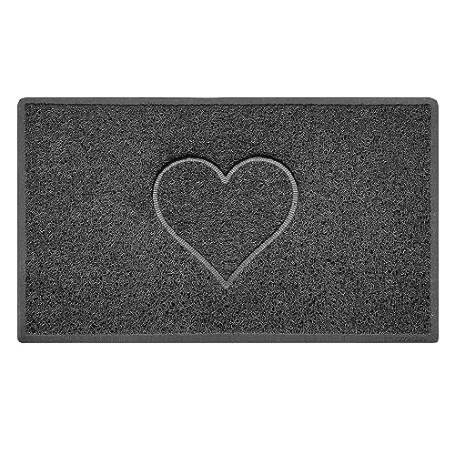 Nicoman Heart Embossed Shape Door Mat Dirt Trapper PVC Spaghetti Mat Washable Quick Drying Barrier Doormat-Dark Grey (Watertight Rubber-Back)-Medium (75x44cm)