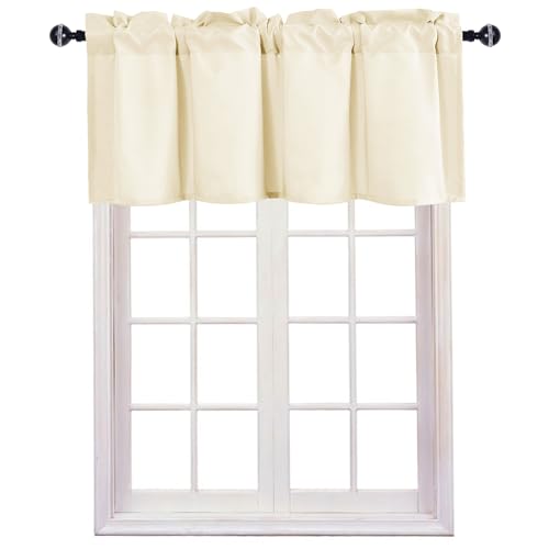 JIUZHEN Valance Curtains for Kitchen Window Valances for Living Room/Basement Window Curtains Bathroom Thermal Insulated Short Rod Pocket Curtain Panels, Champagne,52 x 18 Inches,1 Panel