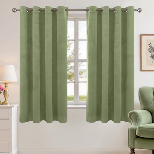 YoungsTex Sage Green Velvet Curtains 63 Inches Length for Living Room, Grommet Thermal Insulated Window Drapes Privacy for Bedroom Light Blocking, 2 Panels, 52 X 63 Inch