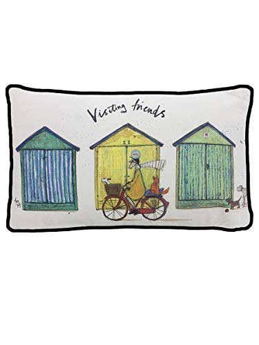 Sam Toft Cushion, 30cm x 50cm Rectangular, 100% Cotton with Duck Feather Pad (Visiting Friends Design) - Official Merchandise