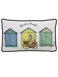 Sam Toft Cushion, 30cm x 50cm Rectangular, 100% Cotton with Duck Feather Pad (Visiting Friends Design) - Official Merchandise