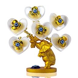 Blue Evil Eye Money Tree with Painted Golden Elephant Figurine White Artificial Flowers Home Office Protection Decoration Feng Shui Ornament