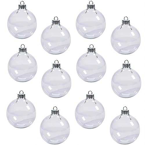 12 Pcs Clear Plastic Fillable Ornament Balls,2.36Inch Christmas DIY Baubles for Christmas, Halloween, Birthday, Wedding Decor, DIY Crafts Decorations (60 mm)